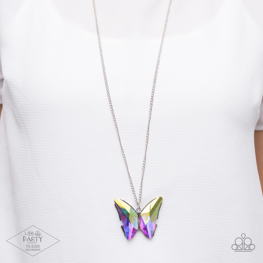 Three piece paparazzi iridescent butterfly necklace